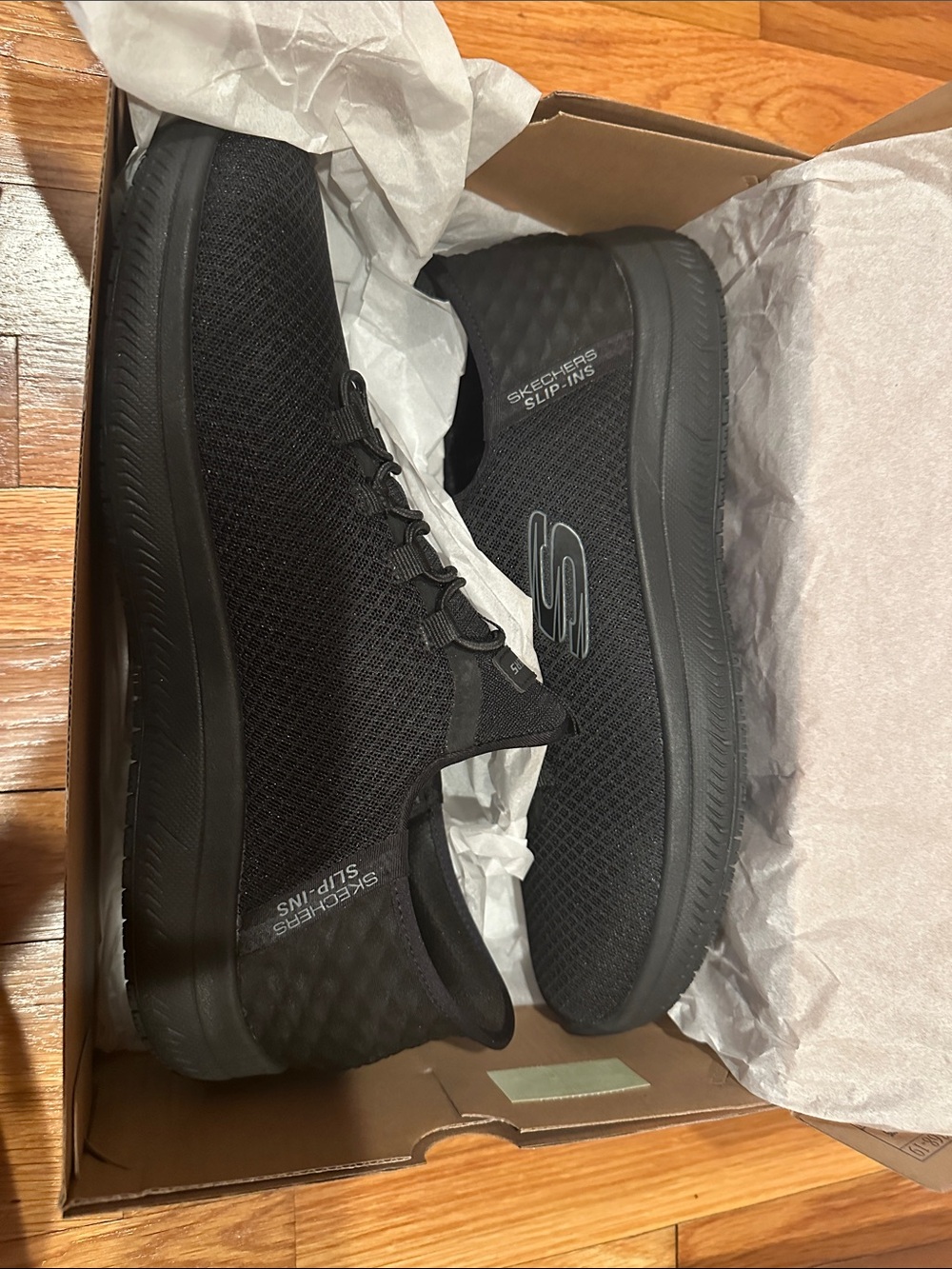 Skechers Black Slip-On Knit Work Sneakers - Picture 5 of 5